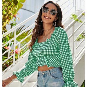 NEW! Size 4 or 8/10  Bell Sleeve Gingham Peplum